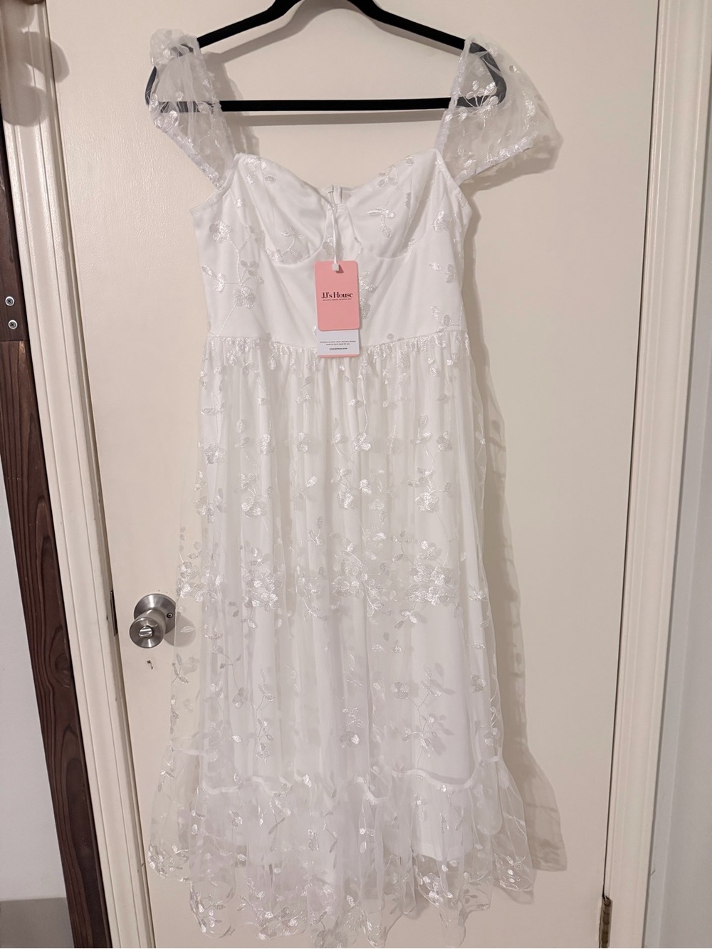 JJs House White Embroidered Tulle Midi Dress